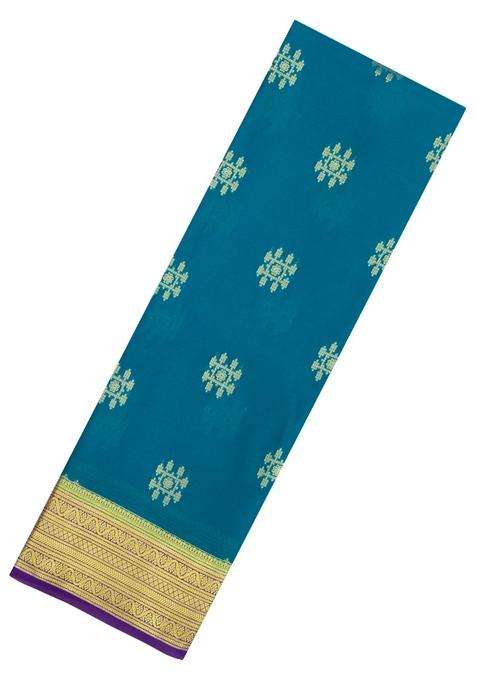 Cyan Woven Mysore Silk Crepe Saree With Buttas Contrast Border With Buttas And Brocade Design For Women