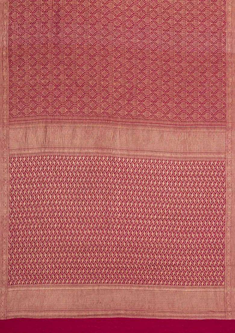 Crimson Woven Mysore Silk Crepe Saree With Floral Motifs With Buttas And Brocade Design For Women - Indya
