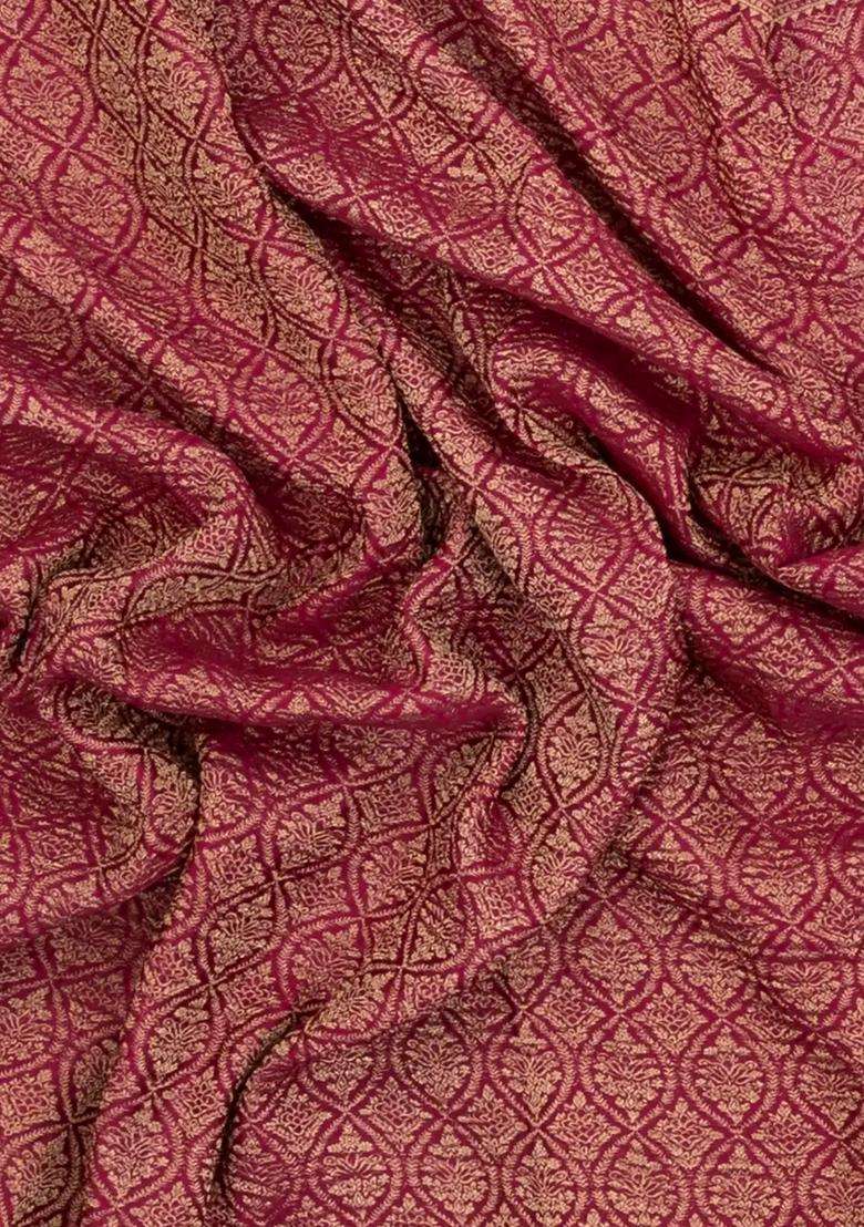 Crimson Woven Mysore Silk Crepe Saree With Floral Motifs With Buttas And Brocade Design For Women - Indya