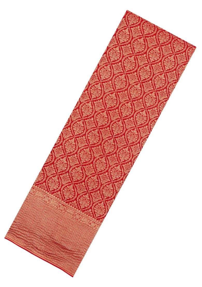 Red Woven Mysore Silk Crepe Saree With Floral Motifs With Buttas And Brocade Design For Women - Indya