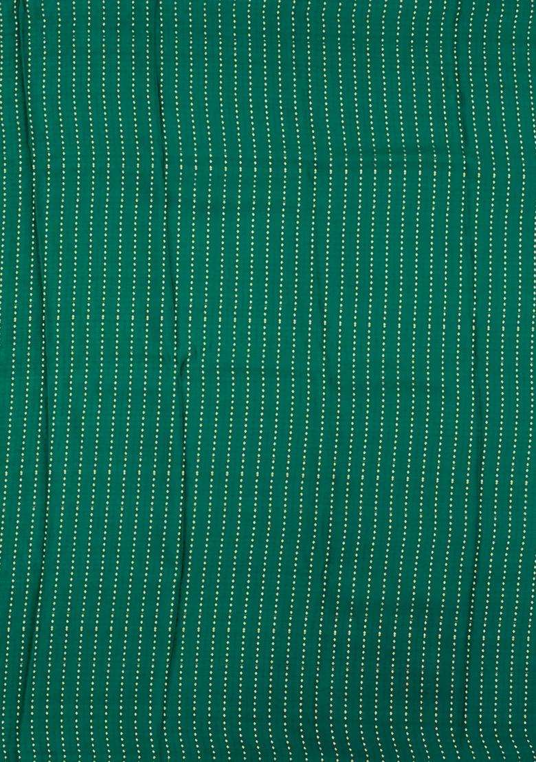 Green Woven Mysore Silk Crepe Saree With Chevron Stripes With Buttas And Brocade Design For Women - Indya