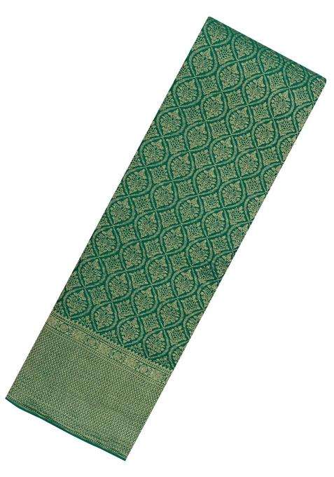 Green Woven Mysore Silk Crepe Saree With Chevron Stripes With Buttas And Brocade Design For Women