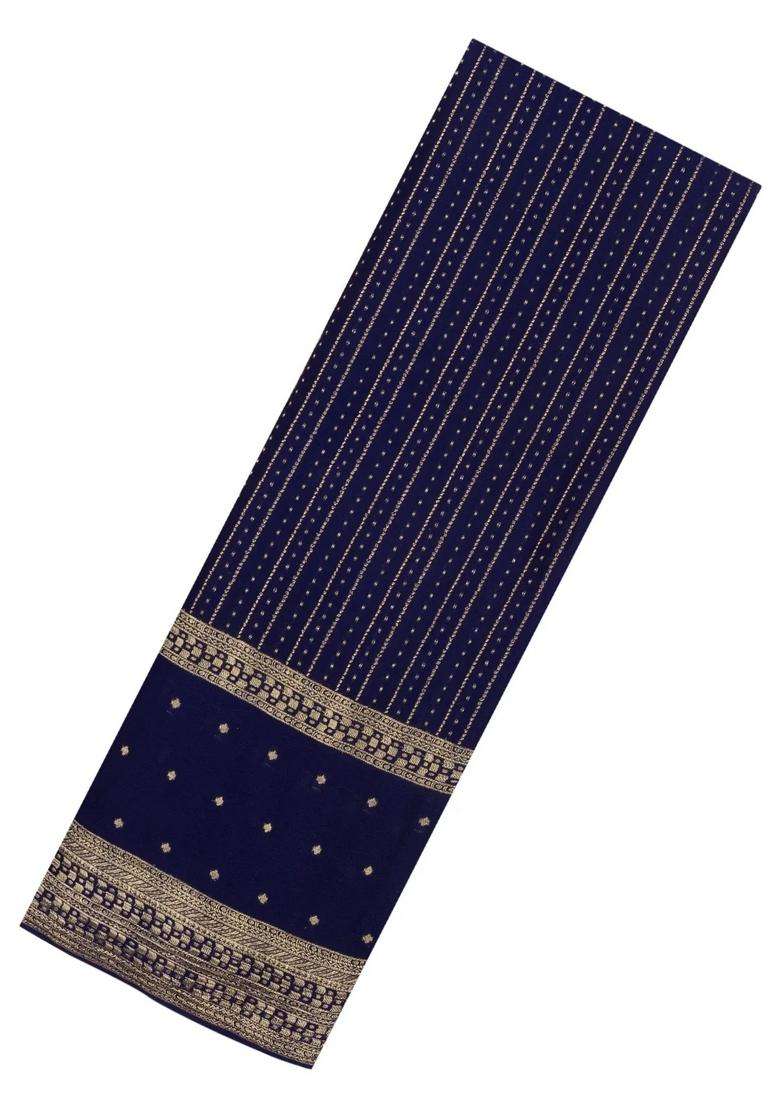 Violet Woven Mysore Silk Crepe Saree With Zari Stripes With Checks And Stripes Design For Women - Indya