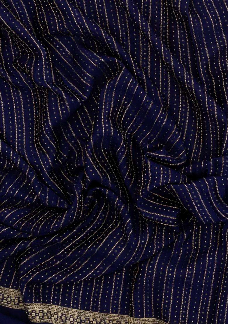 Violet Woven Mysore Silk Crepe Saree With Zari Stripes With Checks And Stripes Design For Women - Indya