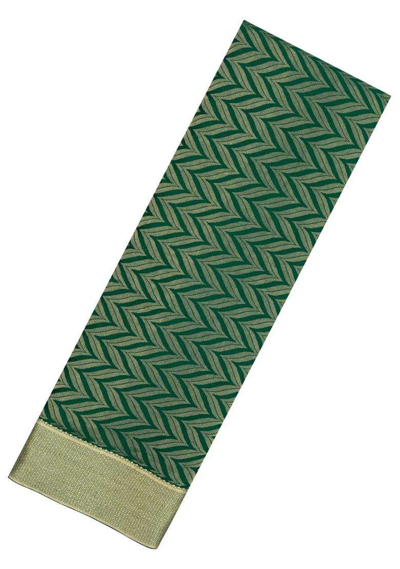 Dark Green Woven Mysore Silk Crepe Saree With Chevron Stripes With Buttas And Brocade Design For Women - Indya