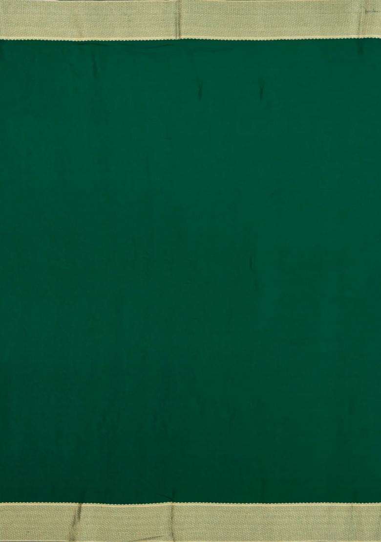 Dark Green Woven Mysore Silk Crepe Saree With Chevron Stripes With Buttas And Brocade Design For Women - Indya