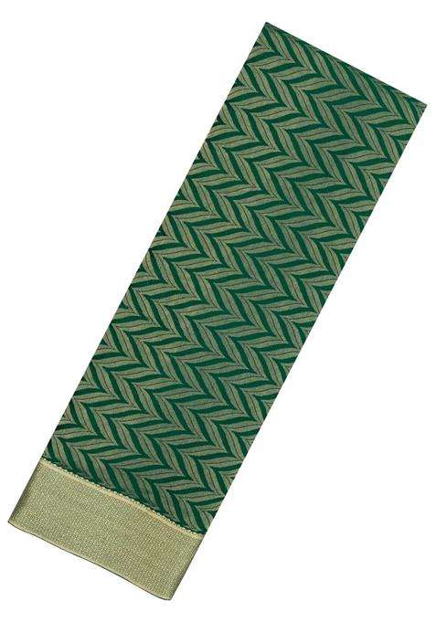 Dark Green Woven Mysore Silk Crepe Saree With Chevron Stripes With Buttas And Brocade Design For Women