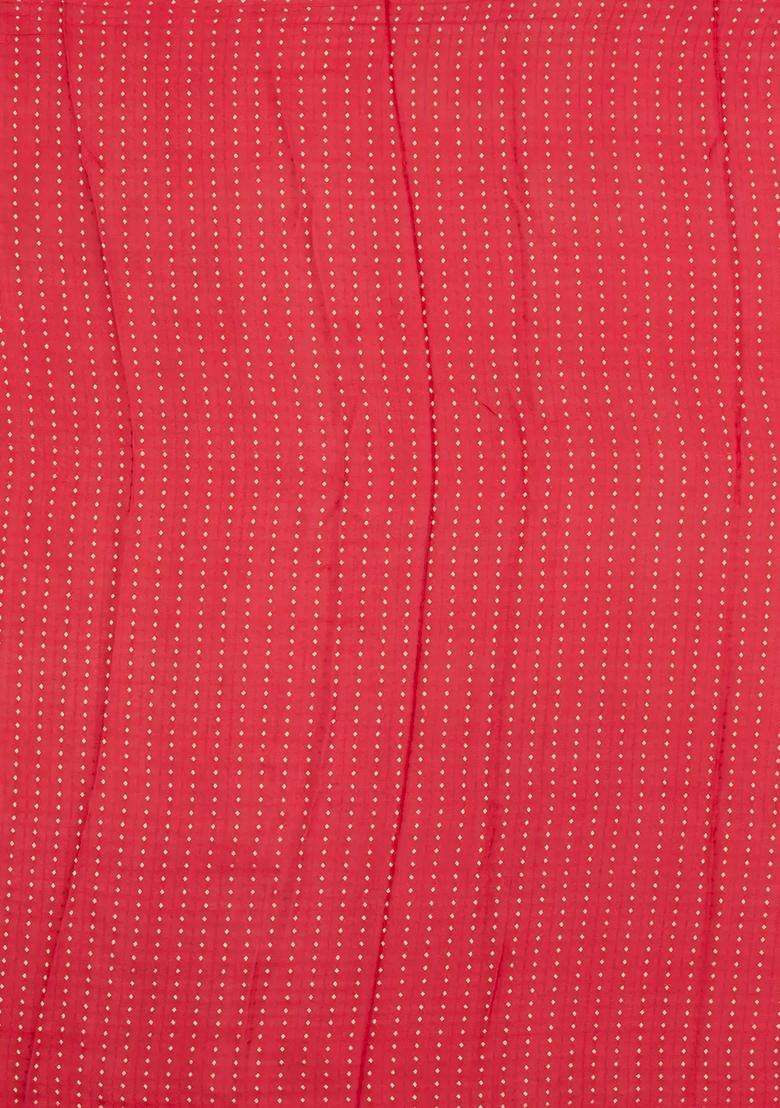Red Woven Mysore Silk Crepe Saree With Floral Motifs With Buttas And Brocade Design For Women - Indya
