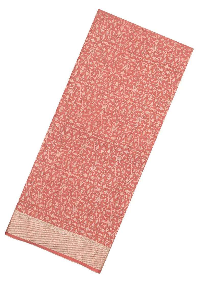 Dusty Peach Woven Mysore Silk Crepe Saree With Floral Motifs With Buttas And Brocade Design For Women - Indya