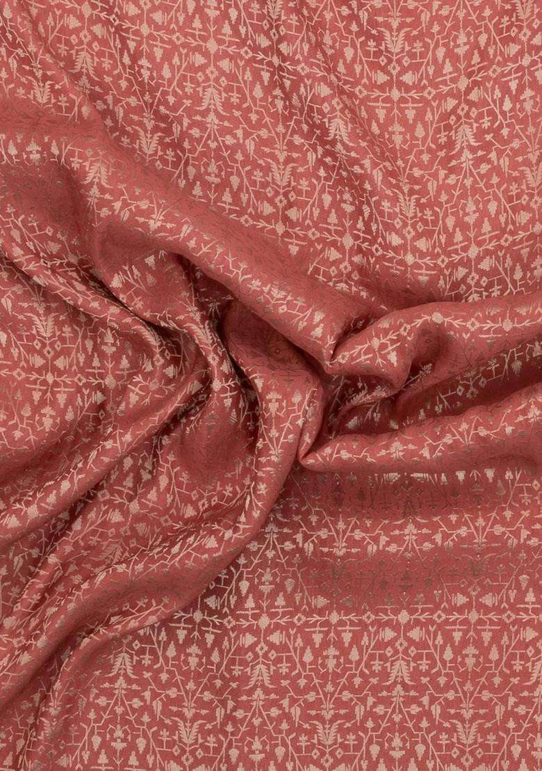 Dusty Peach Woven Mysore Silk Crepe Saree With Floral Motifs With Buttas And Brocade Design For Women - Indya
