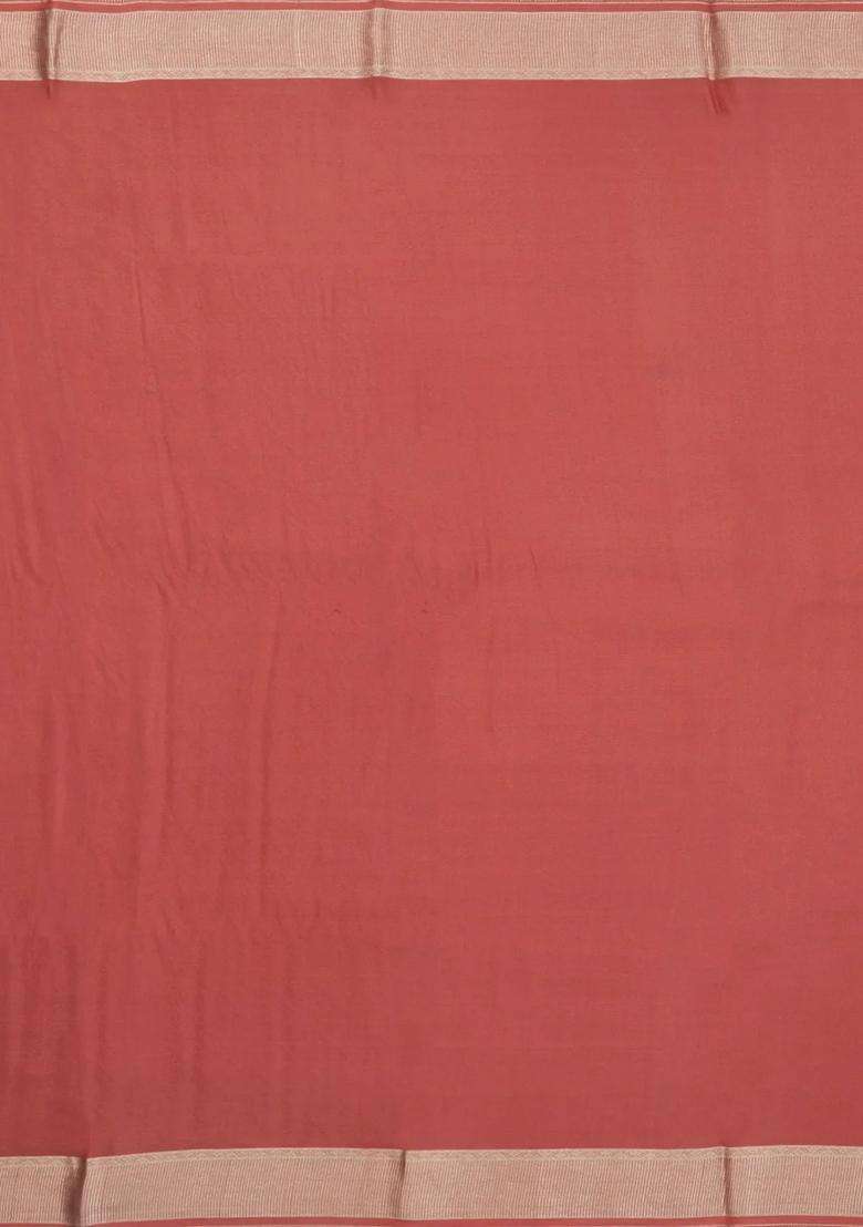 Dusty Peach Woven Mysore Silk Crepe Saree With Floral Motifs With Buttas And Brocade Design For Women - Indya