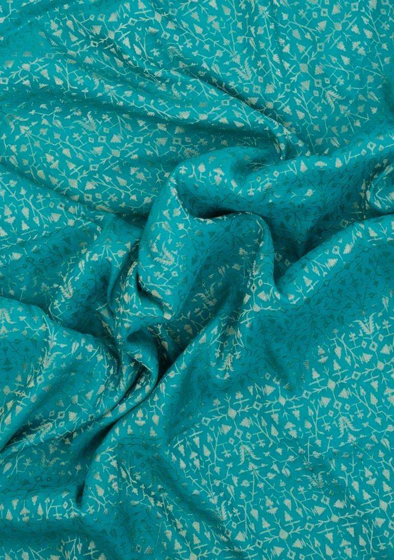 Turquoise Woven Mysore Silk Crepe Saree With Floral Motifs With Buttas And Brocade Design For Women - Indya