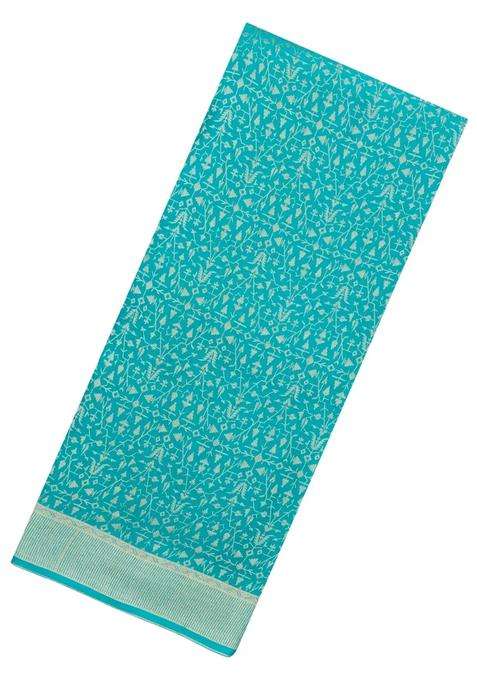 Turquoise Woven Mysore Silk Crepe Saree With Floral Motifs With Buttas And Brocade Design For Women
