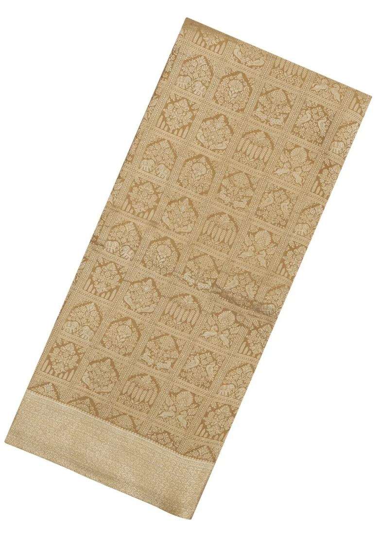 Taupe Woven Mysore Silk Crepe Saree With Yazhi Motifs With Buttas And Brocade Design For Women - Indya