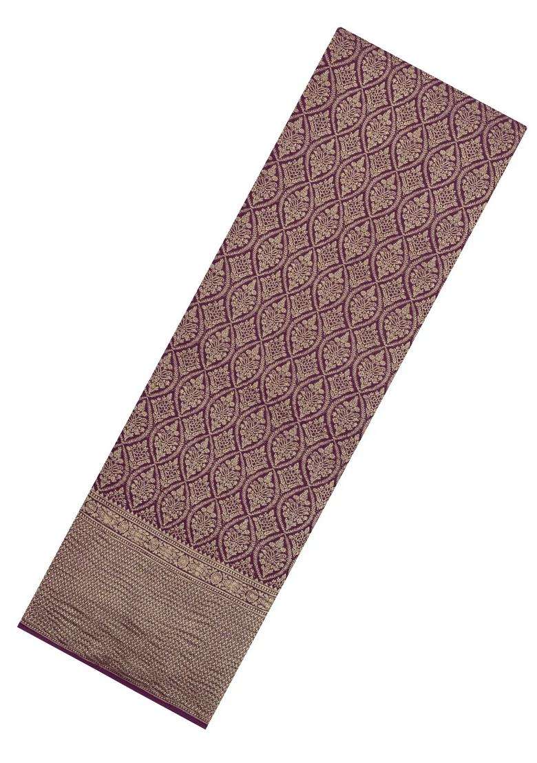 Dark Purple Woven Mysore Silk Crepe Saree With Floral Motifs With Buttas And Brocade Design For Women - Indya