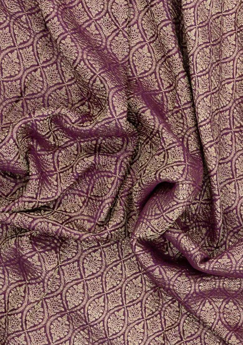 Dark Purple Woven Mysore Silk Crepe Saree With Floral Motifs With Buttas And Brocade Design For Women - Indya