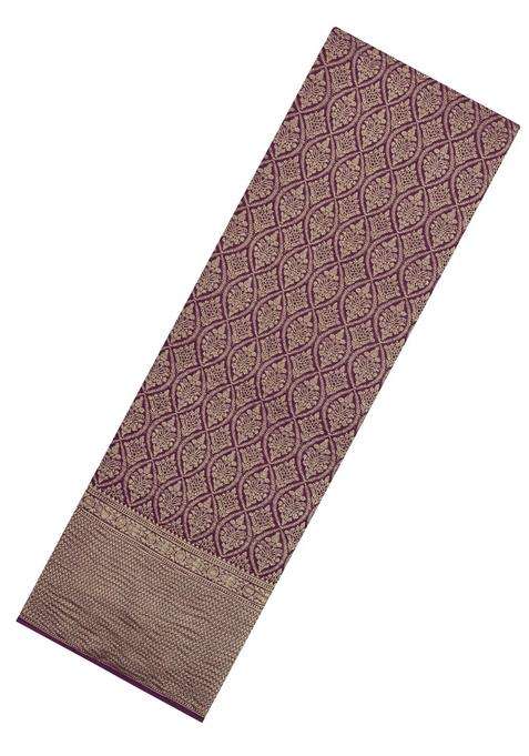 Dark Purple Woven Mysore Silk Crepe Saree With Floral Motifs With Buttas And Brocade Design For Women