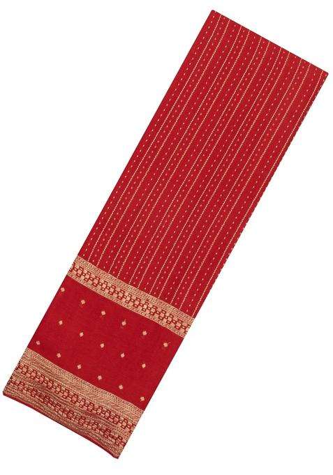 Red Woven Mysore Silk Crepe Saree With Floral Stripes With Checks And Stripes Design For Women