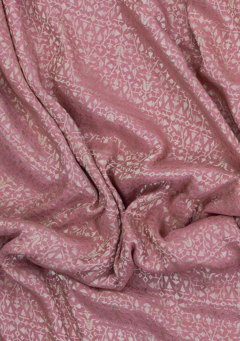 Dusty Pink Woven Mysore Silk Crepe Saree With Floral Motifs With Buttas And Brocade Design For Women - Indya