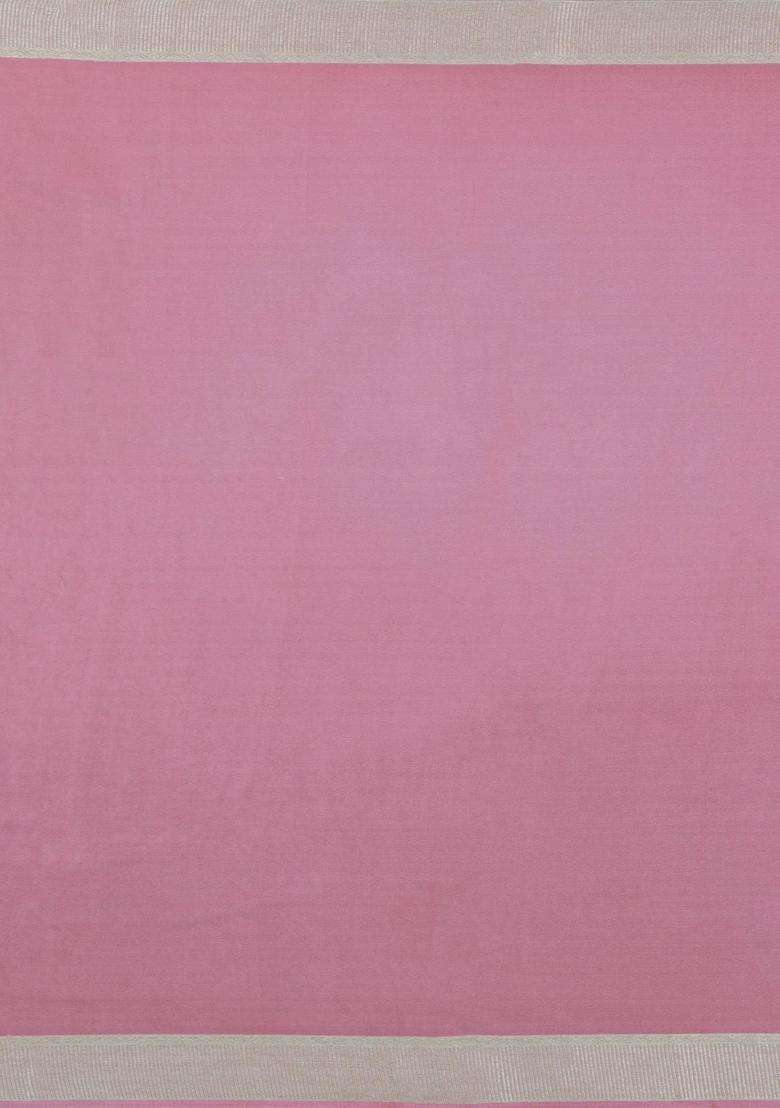 Dusty Pink Woven Mysore Silk Crepe Saree With Floral Motifs With Buttas And Brocade Design For Women - Indya