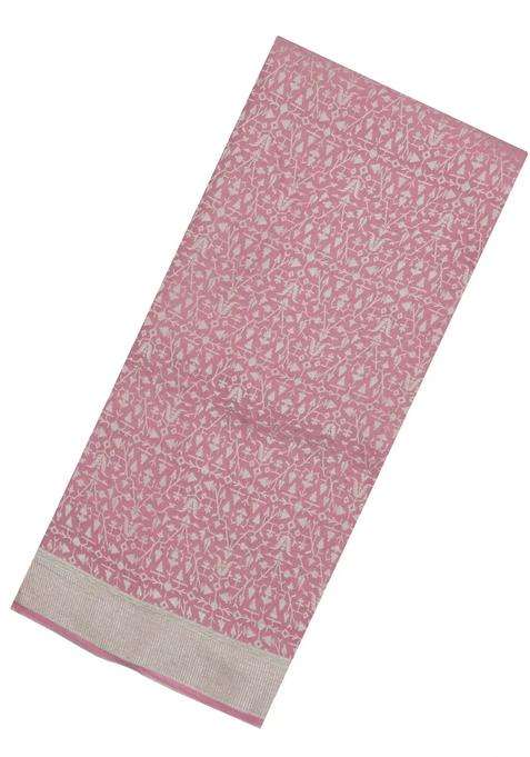 Dusty Pink Woven Mysore Silk Crepe Saree With Floral Motifs With Buttas And Brocade Design For Women