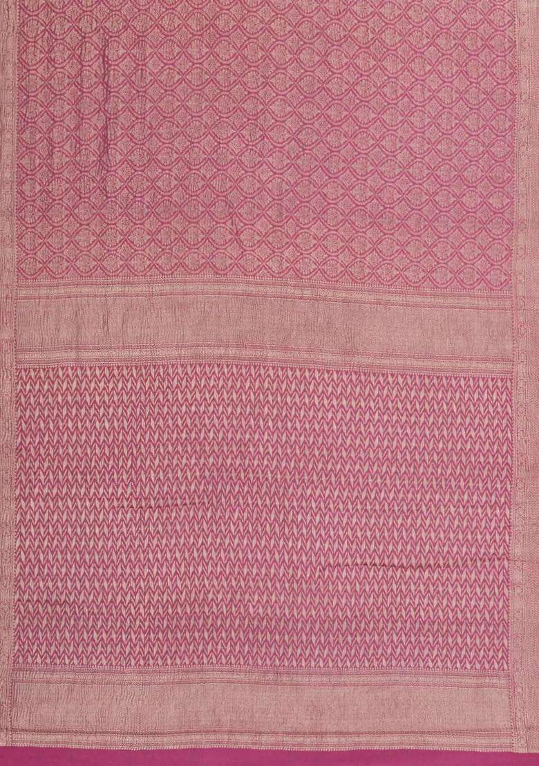 Magenta Woven Mysore Silk Crepe Saree With Floral Motifs With Buttas And Brocade Design For Women - Indya