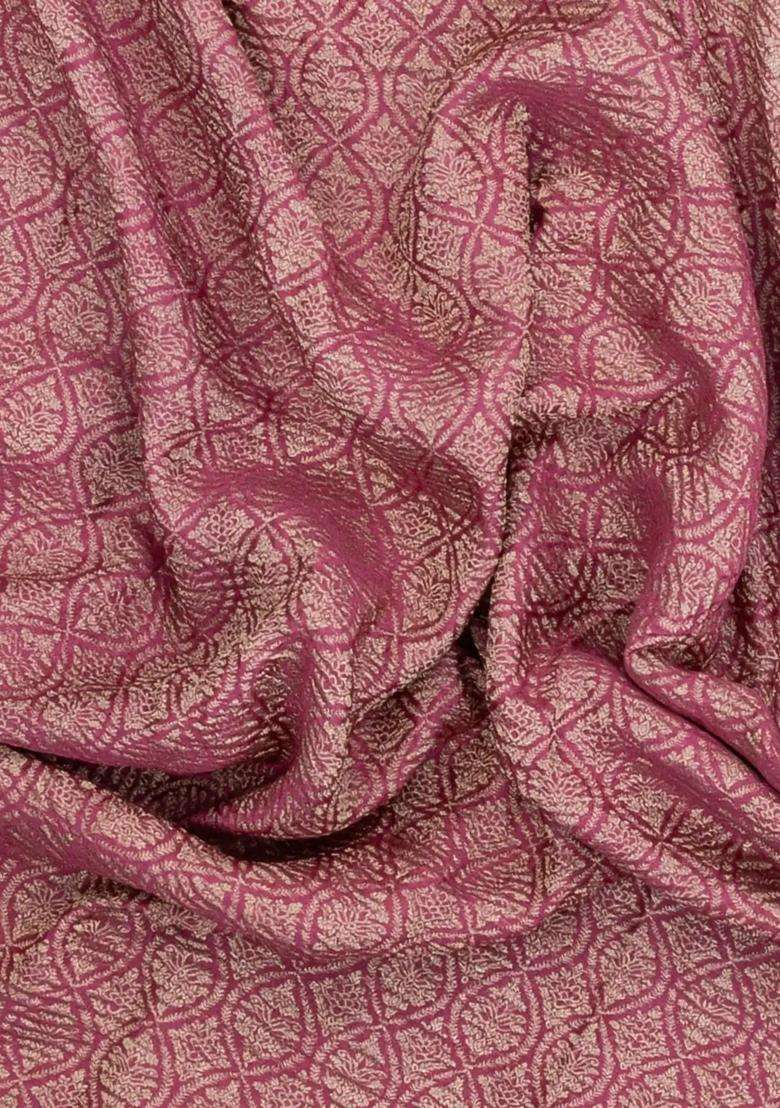 Magenta Woven Mysore Silk Crepe Saree With Floral Motifs With Buttas And Brocade Design For Women - Indya