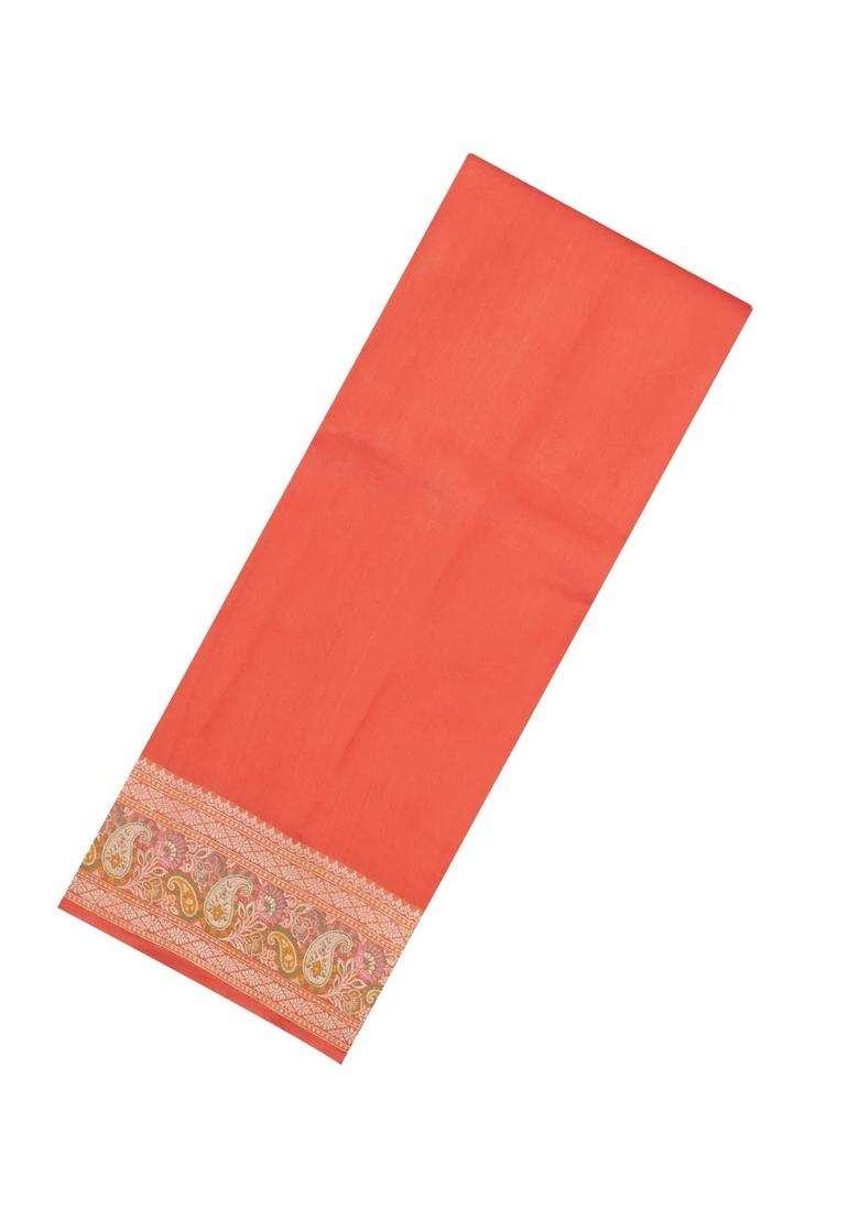 Peach Woven Dupion Silk Saree With Meena Borders With Traditional Woven Design For Women - Indya