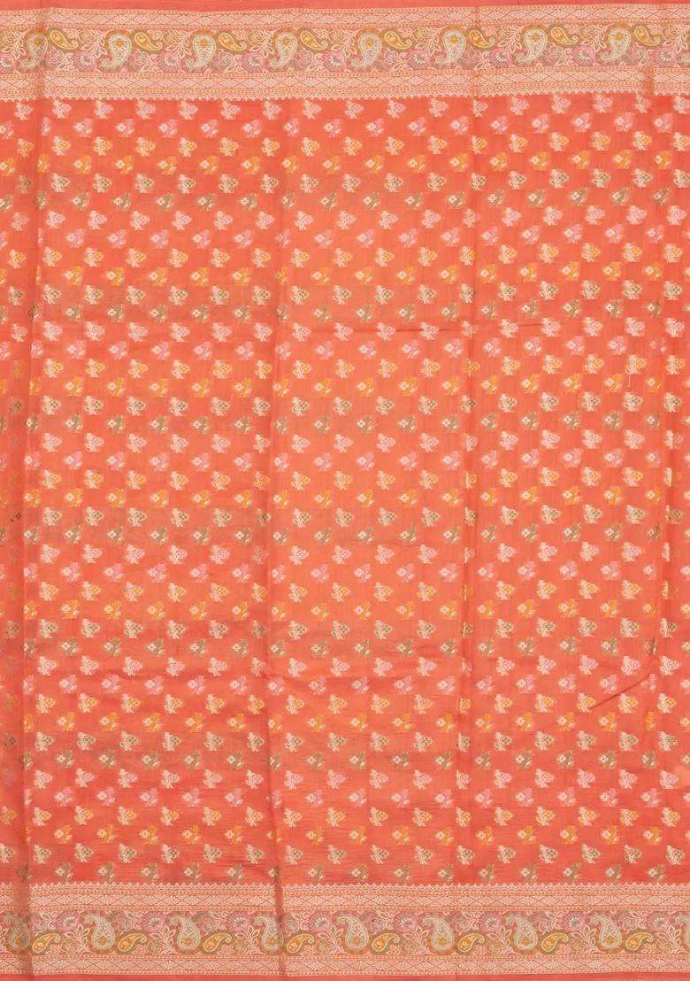 Peach Woven Dupion Silk Saree With Meena Borders With Traditional Woven Design For Women - Indya