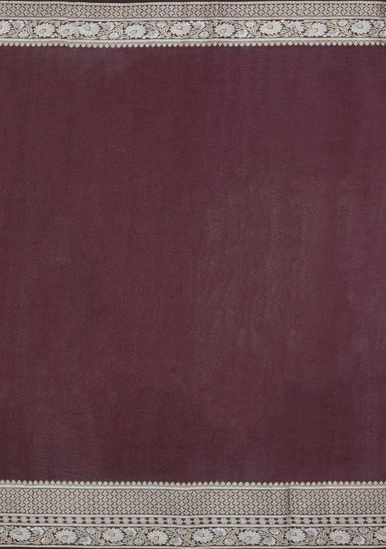 Brown Woven Dupion Silk Saree With Floral Jaal Motifs With Buttas And Brocade Design For Women - Indya