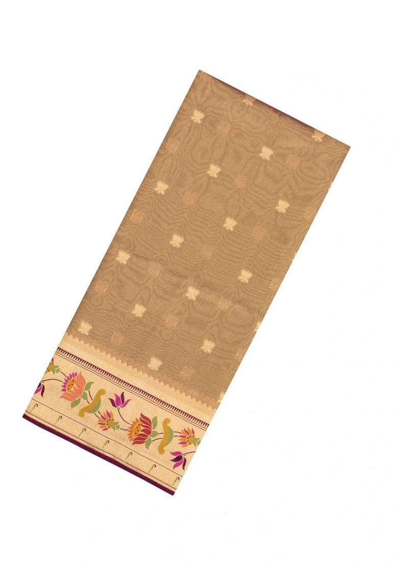 Taupe Woven Dupion Silk Saree With Buttas Meena Borders With Buttas And Brocade Design For Women - Indya