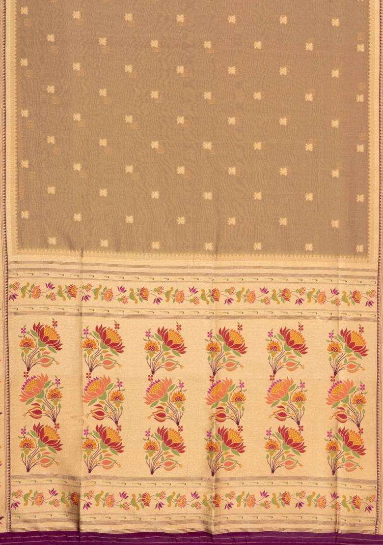 Taupe Woven Dupion Silk Saree With Buttas Meena Borders With Buttas And Brocade Design For Women - Indya