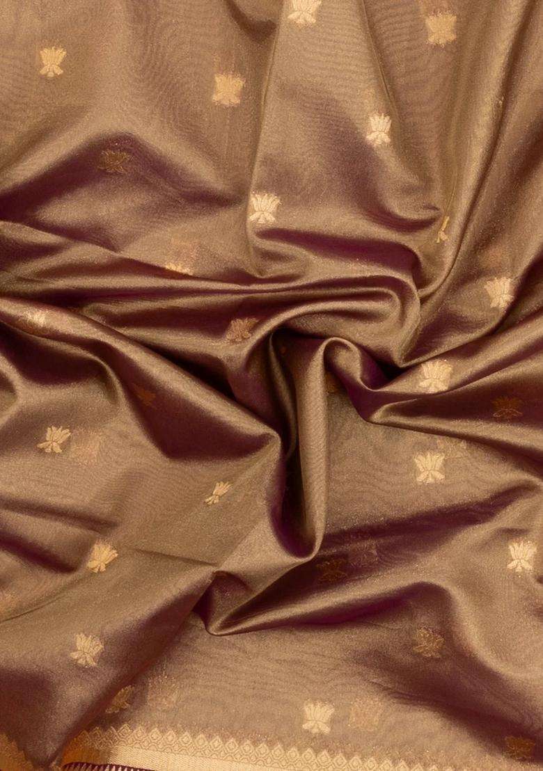 Taupe Woven Dupion Silk Saree With Buttas Meena Borders With Buttas And Brocade Design For Women - Indya