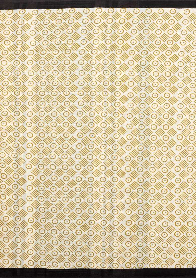 Off White Printed Jaipur Cotton Saree With Tribal Motifs For Women - Indya