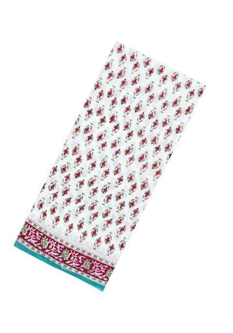 White Printed Jaipur Cotton Saree With Floral Motifs For Women