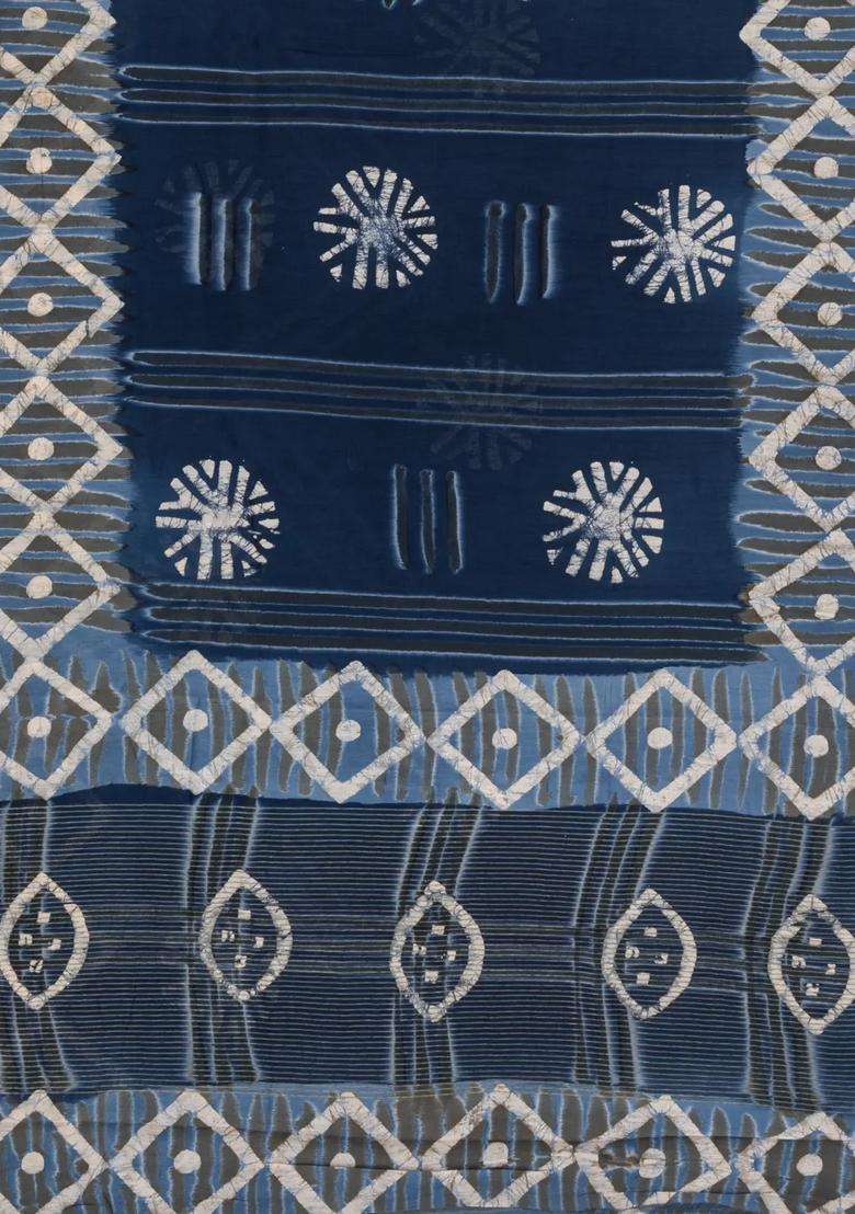 Indigo Printed Jaipur Cotton Saree With Tie Dye Motifs For Women - Indya