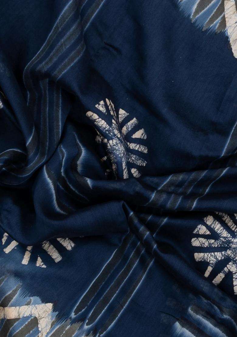 Indigo Printed Jaipur Cotton Saree With Tie Dye Motifs For Women - Indya