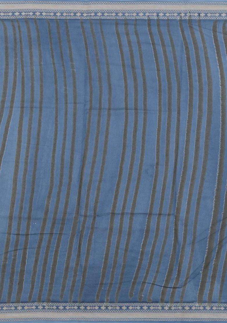 Indigo Printed Jaipur Cotton Saree With Tie Dye Motifs For Women - Indya