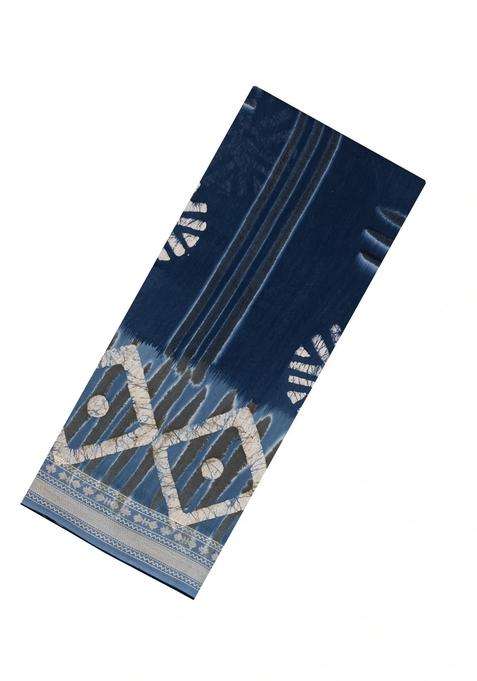 Indigo Printed Jaipur Cotton Saree With Tie Dye Motifs For Women