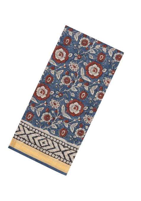 Grey Printed Jaipur Cotton Saree With Floral Motifs For Women