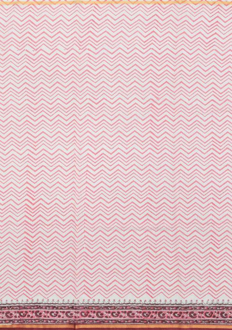 Dusty Pink Printed Jaipur Cotton Saree With Floral Motifs For Women - Indya