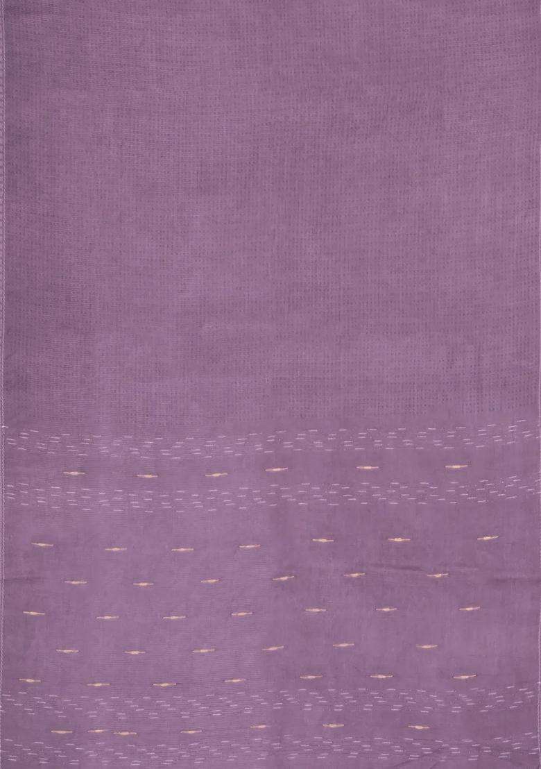 Lilac Woven Tussar Silk Saree With Dotted Stripes With Checks And Stripes Design For Women - Indya