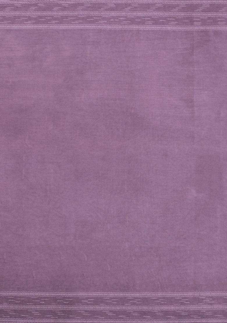 Lilac Woven Tussar Silk Saree With Dotted Stripes With Checks And Stripes Design For Women - Indya