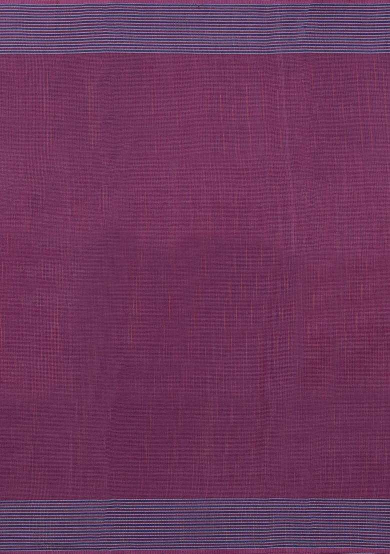 Magenta Woven Tussar Silk Saree With Stripes With Checks And Stripes Design For Women - Indya