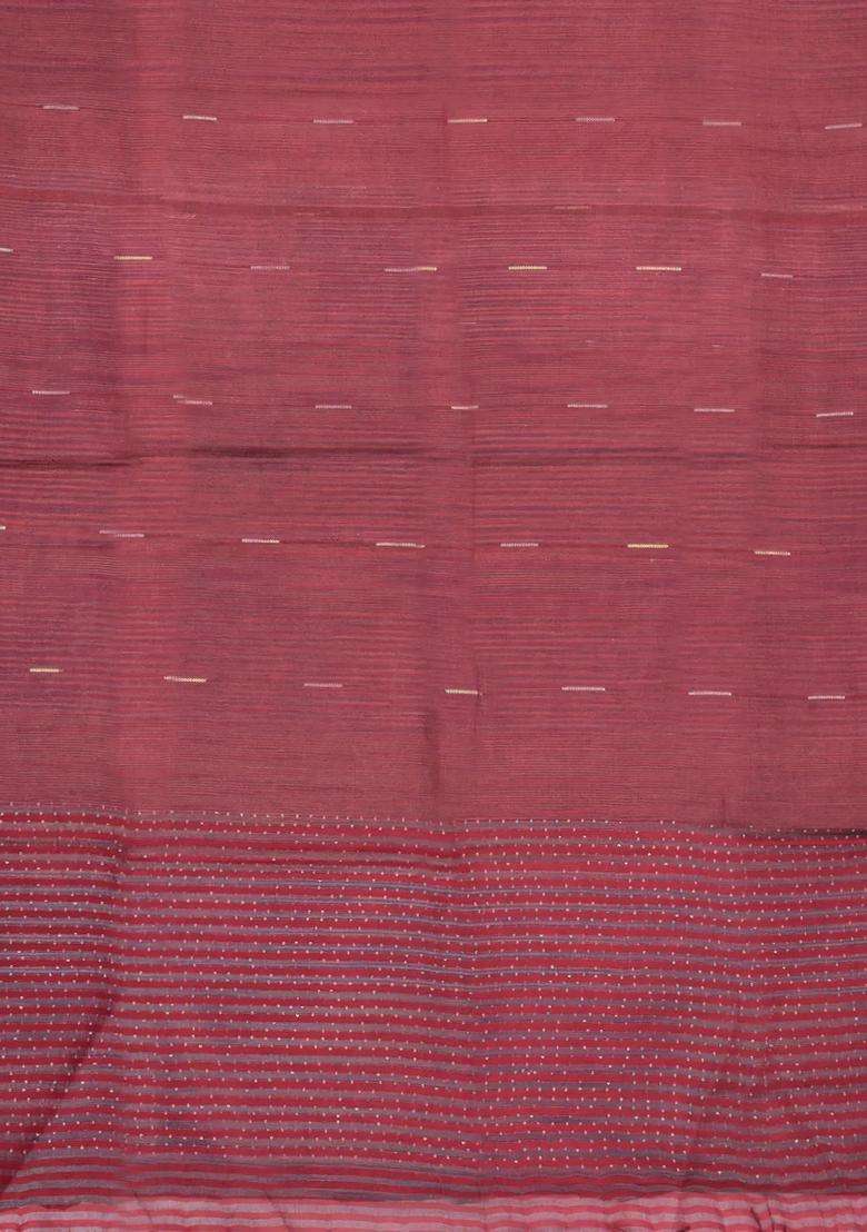 Crimson Woven Tussar Silk Saree With Stripes With Checks And Stripes Design For Women - Indya