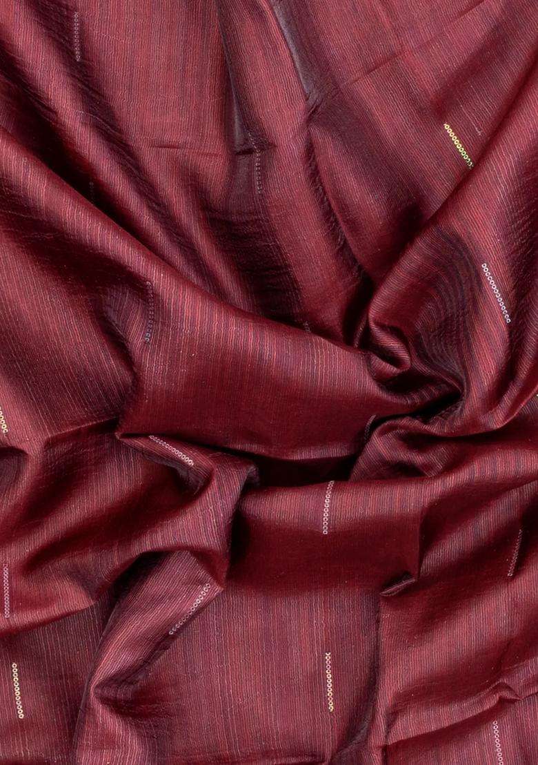 Crimson Woven Tussar Silk Saree With Stripes With Checks And Stripes Design For Women - Indya