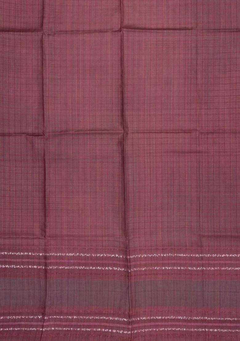 Peach Woven Tussar Silk Saree With Stripes With Checks And Stripes Design For Women - Indya