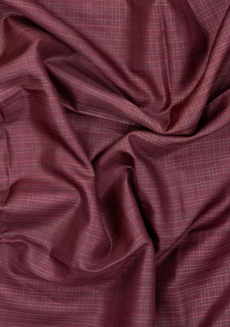 Peach Woven Tussar Silk Saree With Stripes With Checks And Stripes Design For Women - Indya