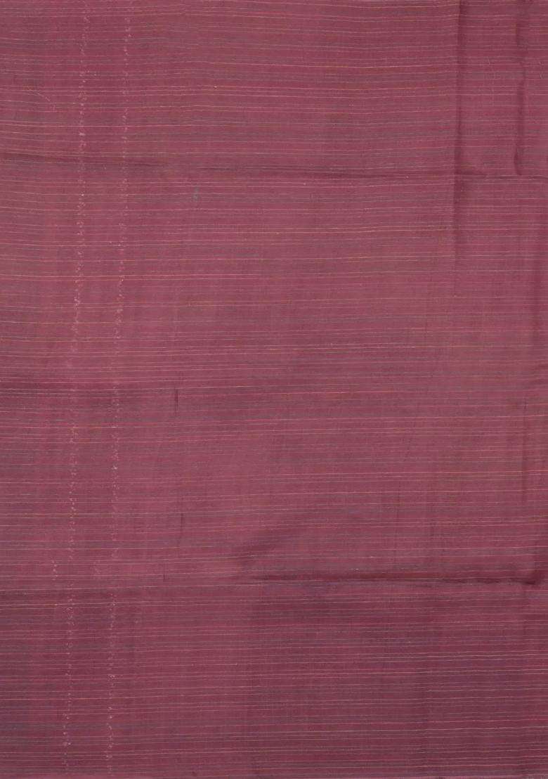 Peach Woven Tussar Silk Saree With Stripes With Checks And Stripes Design For Women - Indya