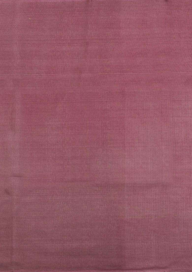 Dusty Pink Woven Tussar Saree With Stripes With Checks And Stripes Design For Women - Indya
